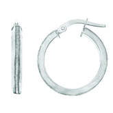 14k White Gold Glitter Hoop Earrings, Diameter 20mm